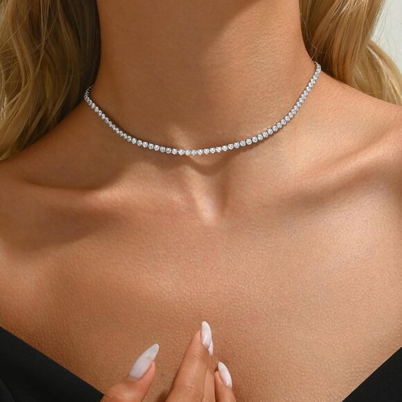 ⚡Elegant 18K Gold Plated Tennis Necklace 3mm Simulated Diamond Choker for Women - Picture 2 of 7